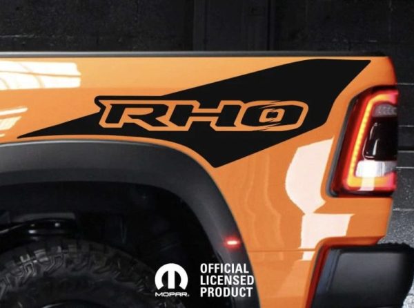OEM Dodge Mopar Ram RHO Hurricane Bedside Graphic Decals 2PC Set New Fits 4x4 Trucks Universal Mirrored