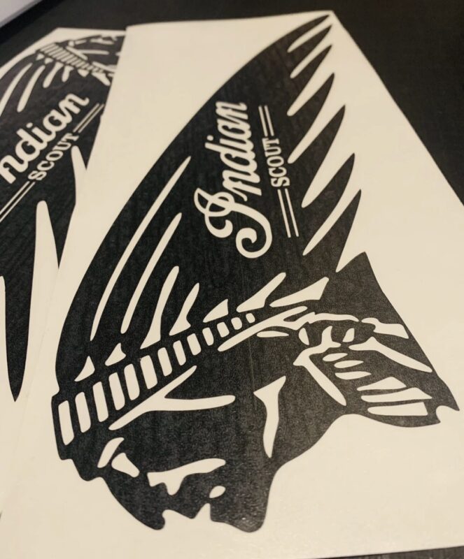 Indian Chief Scout Skull Motorcycle Gas Tank Decals 2PC Set New Handcrafted OEM - Image 4