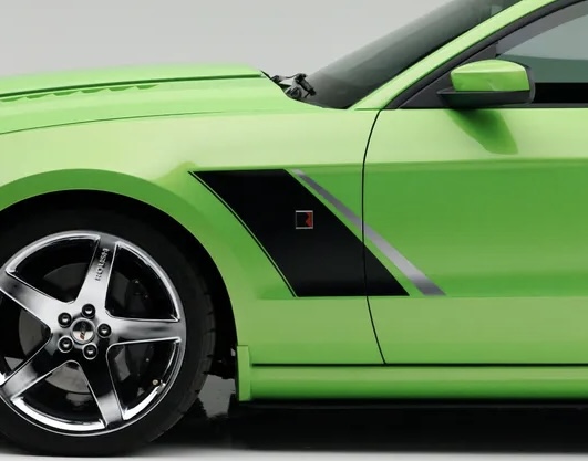 OEM ROUSH RS3 SIDE DOOR GRAPHIC DECALS NEW 2PC SET FITS MUSTANG ORACLE (MATTE  BLACK / SILVER GRAY METALLIC)