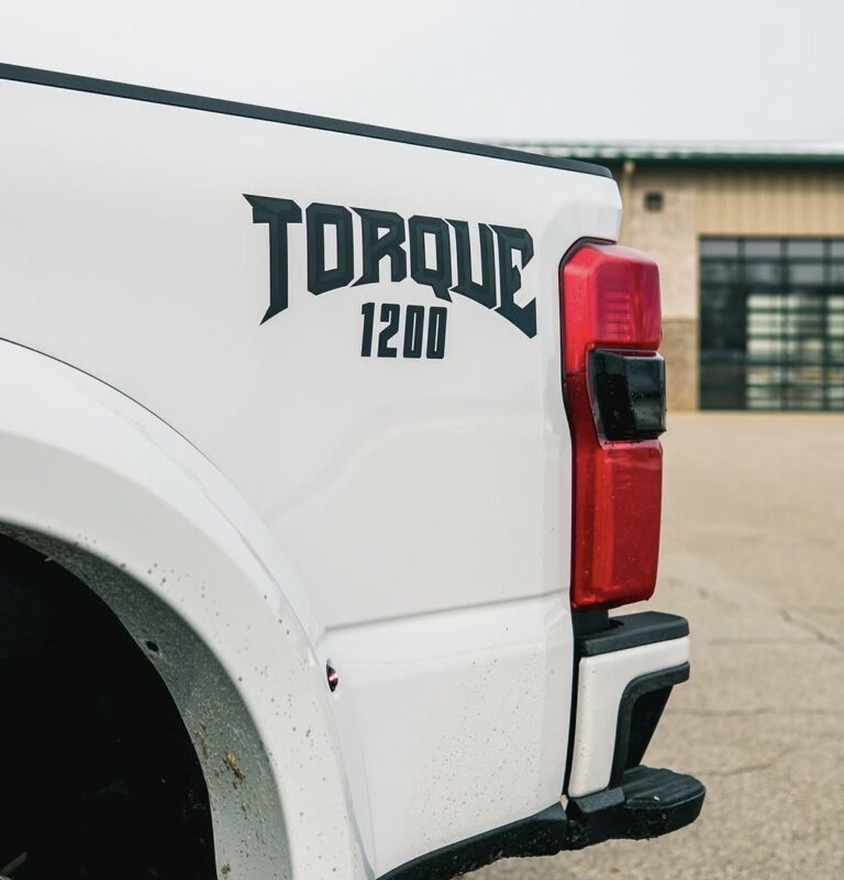 OEM FORD F-150 “TORQUE 1200” BOLD BEDSIDE DECALS NEW 2PC SET UNIVERSAL ORACLE VINYL