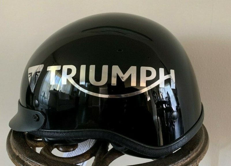 Triumph Motorcycle Half Helmet Glossy Blk DOT Cruiser Chopper Biker Logo Custom - Image 2