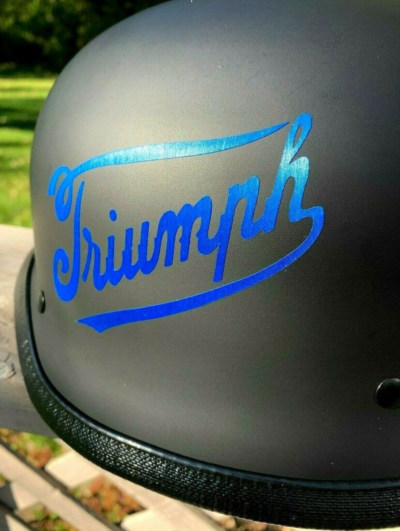 Triumph German Motorcycle Half Helmet Matte Blk DOT Cruiser Chopper Biker Logo - Image 4