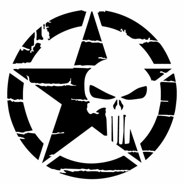 Punisher Star Skull Decal Distress Fits Jeep Mopar Chevrolet Dodge New 2PC Set