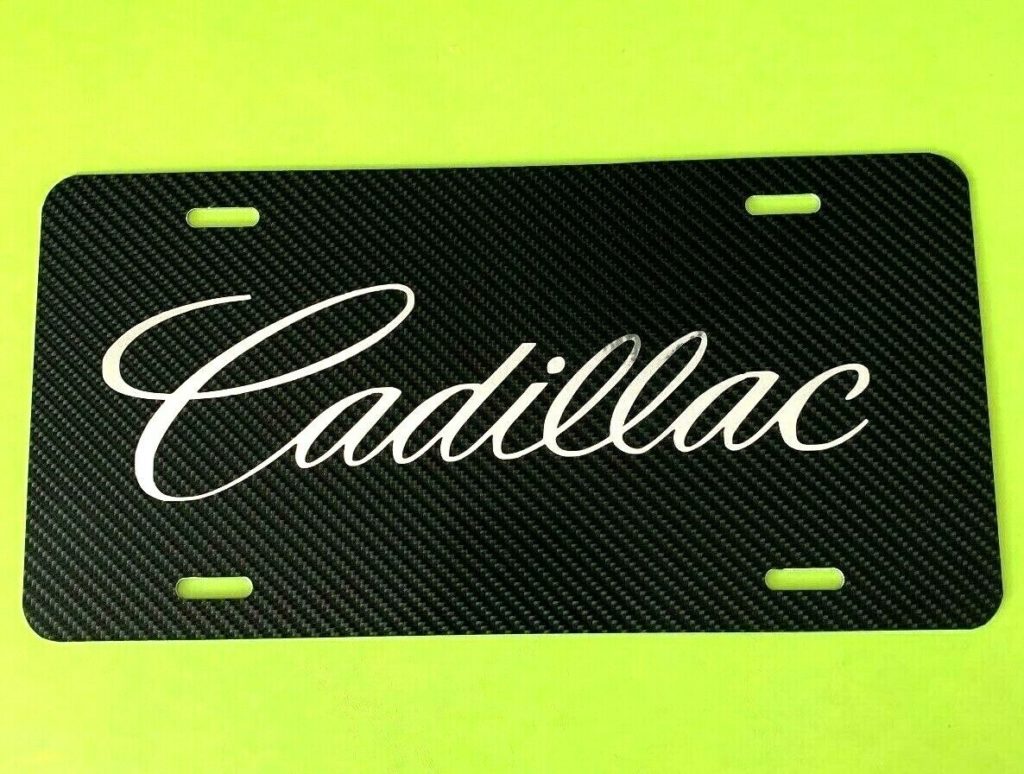 Cadillac License Plate Carbon Fiber Chrome Logo New Escalade SRX CTS