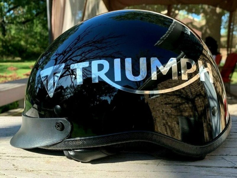 Triumph Motorcycle Half Helmet Glossy Blk DOT Cruiser Chopper Biker Logo Custom