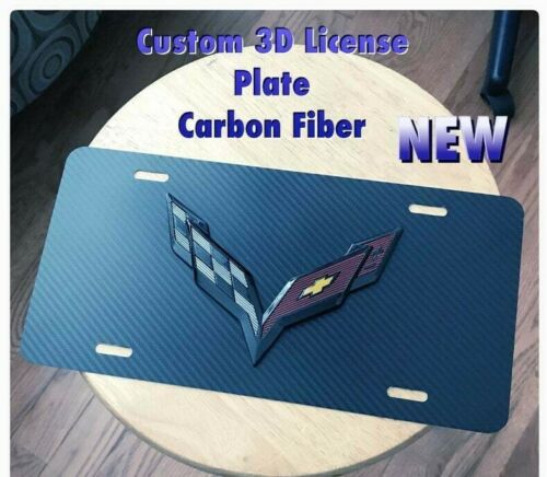 Chevrolet Corvette 3D Custom Limited Edition License Plate New 1PC Carbon Fiber