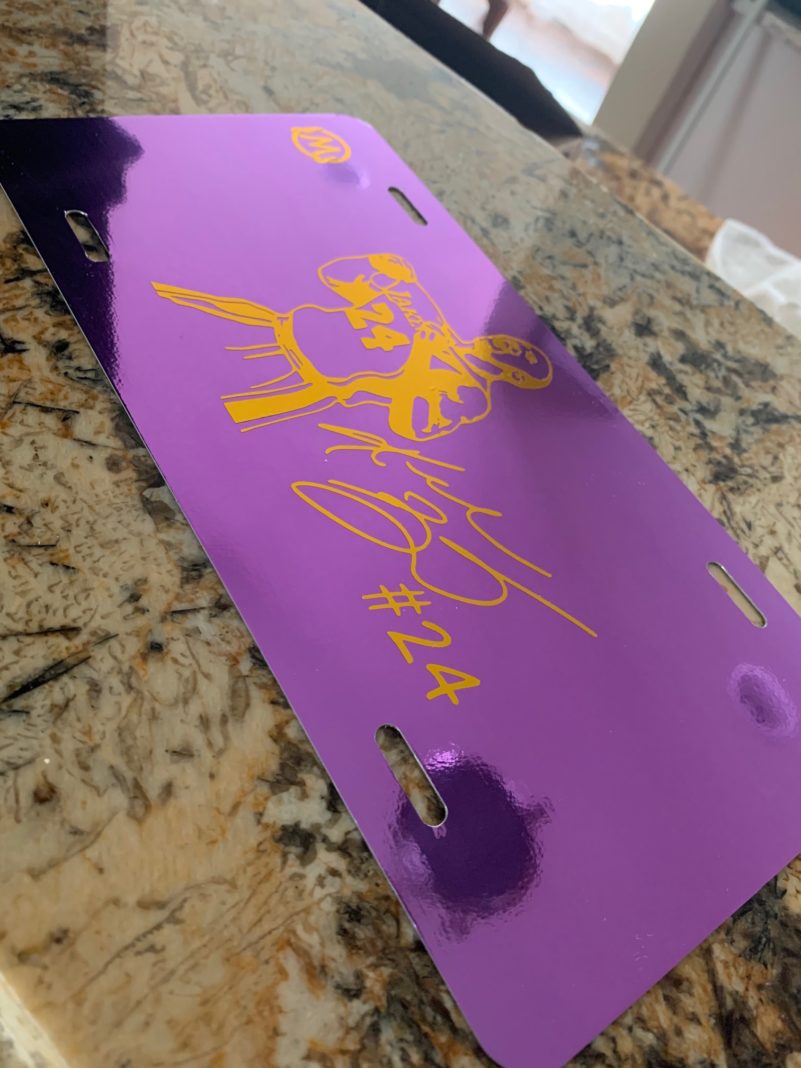 Limited Edition Kobe Bryant Custom Logo License Plate New Black Mamba Edition Purple & Gold LA Lakers Signature - Image 2