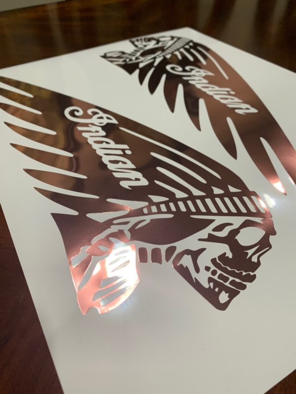 OEM Indian Skull Motorcycle Fuel Gas Tank Decals Stickers 2PC Set New Custom Rose Gold (Rare Handcrafted)
