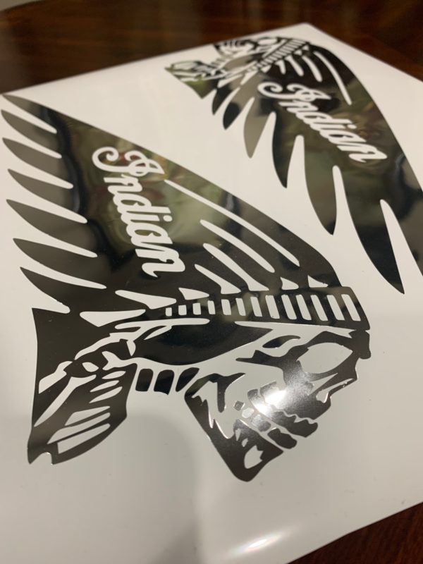 OEM Indian Skull Motorcycle Fuel Gas Tank Decals Stickers 2PC Set New Custom Chrome (Rare Handcrafted)