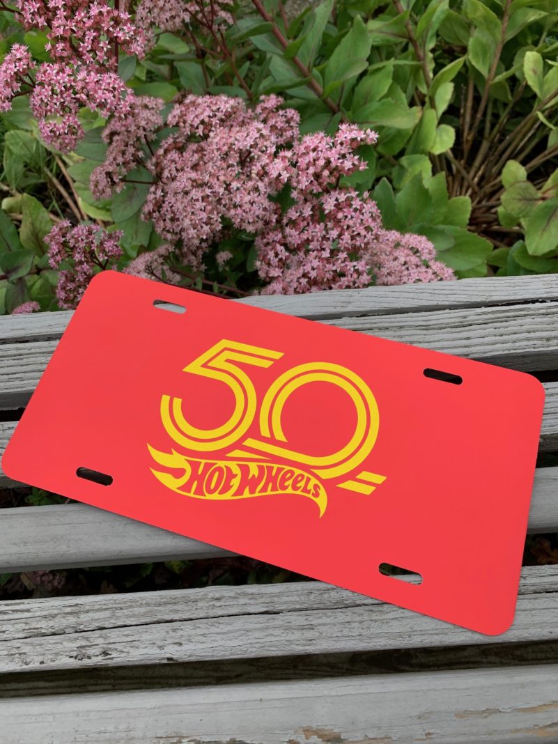 Hand Crafted Custom 50th Anniversary Hot Wheels Logo License Plate New Gold Satin Fits Chevy Camaro Corvette Race Cars - Image 4