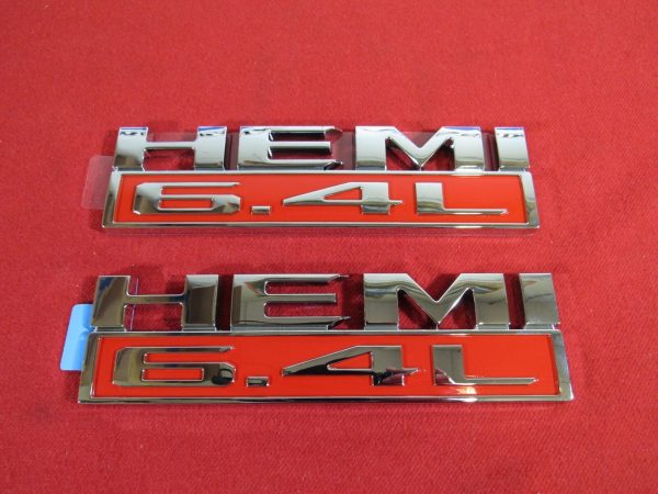 DODGE RAM 2500-5500 Chrome & Red Front Fender L&R HEMI 6.4L Badge NEW OEM MOPAR