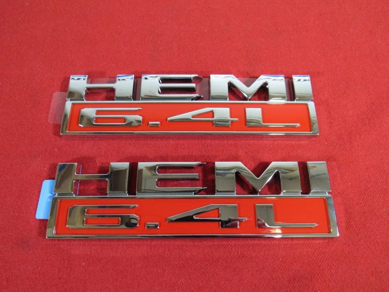 DODGE RAM 2500-5500 Chrome & Red Front Fender L&R HEMI 6.4L Badge NEW OEM MOPAR