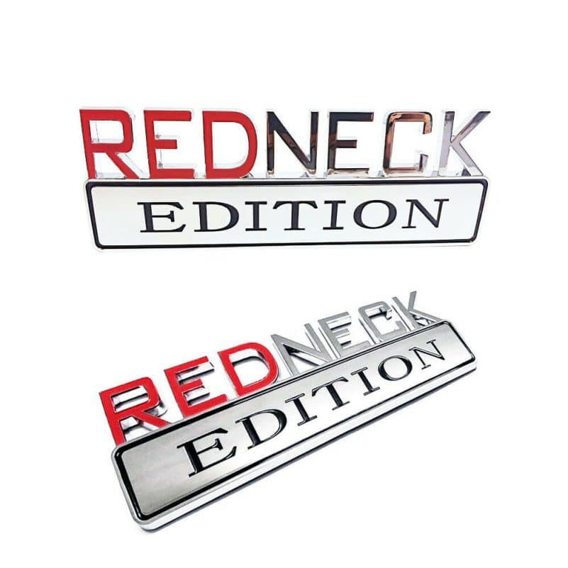 OEM NEW Genuine Redneck Edition Emblems Fits Ford GMC Chevy Dodge Mopar Universal 2PC Set (Chrome/Red)
