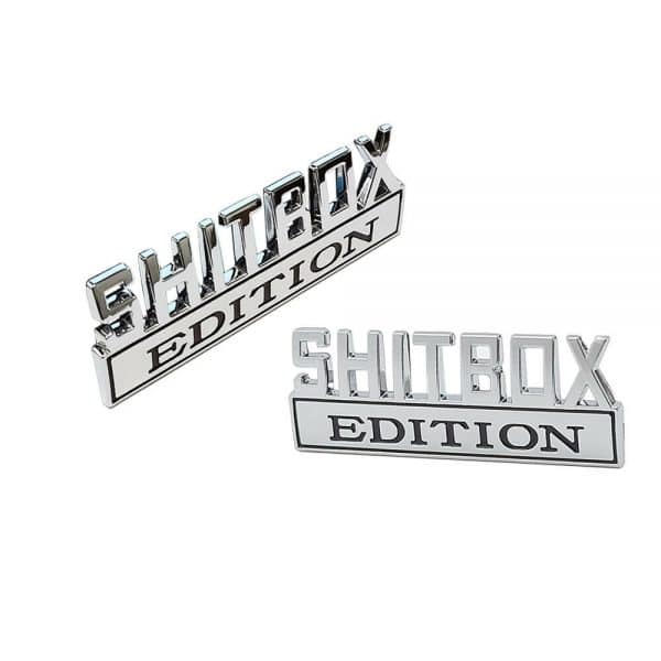 OEM NEW Genuine SHITBOX Edition Emblems Fits Ford GMC Chevy Dodge Mopar Universal 2PC Set (Chrome/Black)