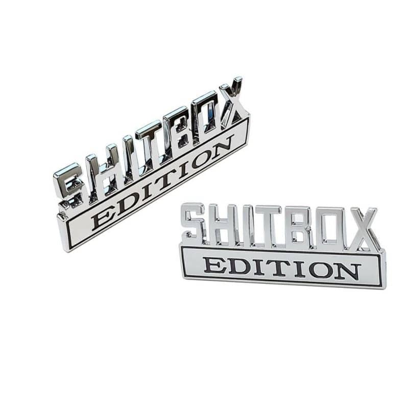 OEM NEW Genuine SHITBOX Edition Emblems Fits Ford GMC Chevy Dodge Mopar Universal 2PC Set (Chrome/Black)