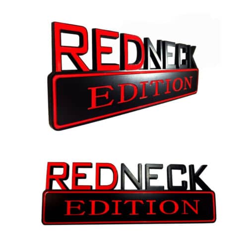 OEM NEW Genuine Redneck Edition Emblems Fits Ford GMC Chevy Dodge Mopar Universal 2PC Set (Black/Red)