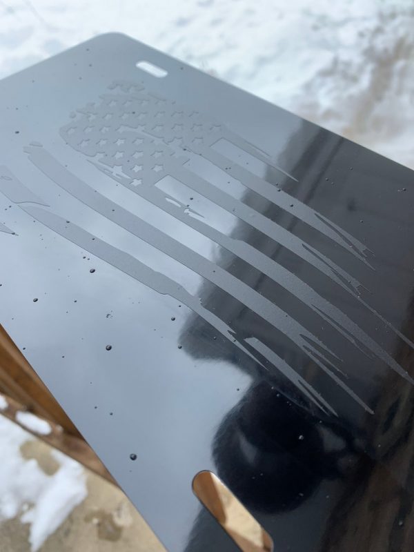 Distressed Black American Flag Logo License Plate