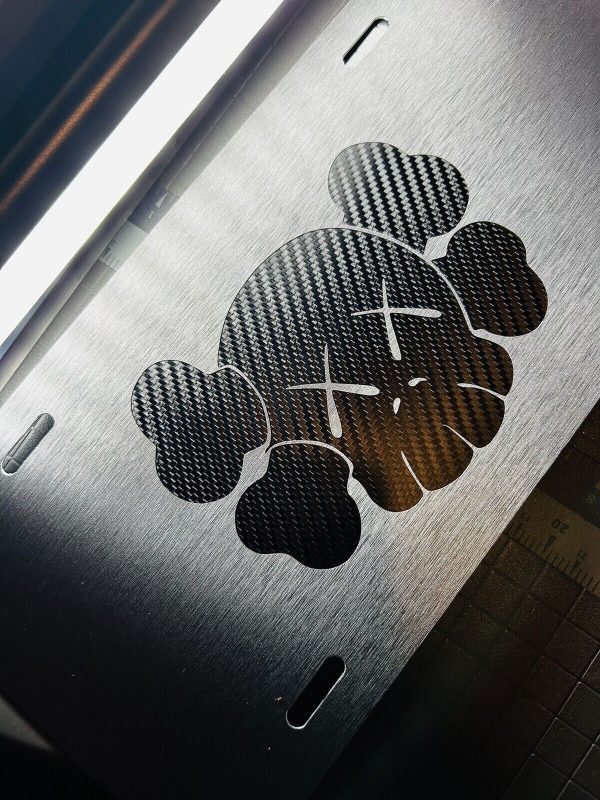 KAWS Handcrafted License Plate Stealth Brushed/Gray Black/Carbon Fiber Fits Chevy Dodge BMW Mercedes Audi Lexus Rolls Royce Bentley Maybach