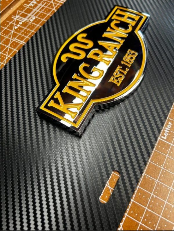 Handcrafted Ford 3D Custom License Plate New Fits King Ranch Super Duty F150 XL Lariat Big Horn // Chrome Yellow Black Carbon Fiber