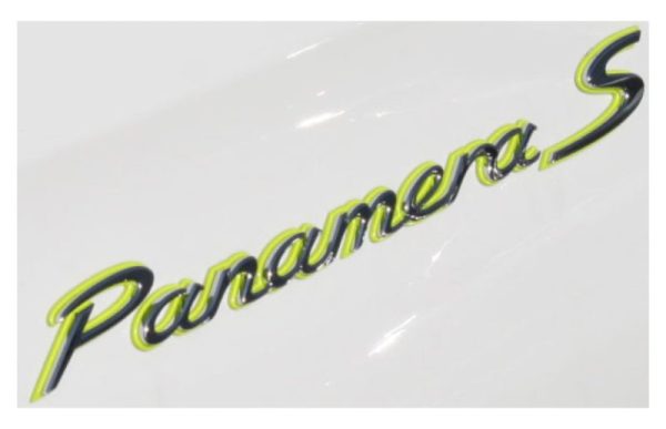 OEM Porsche Emblem - "Panamera S" in Chrome/Acid Green