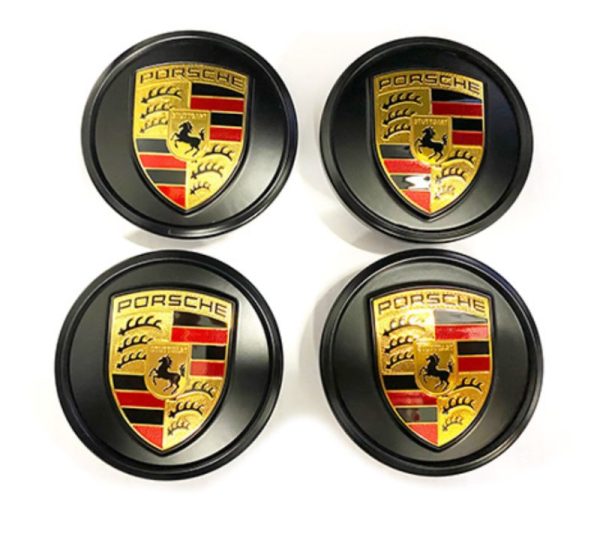 OEM Porsche Taycan Wheels Boxster 25th Anniversary Center Cap Set (Black Trim)