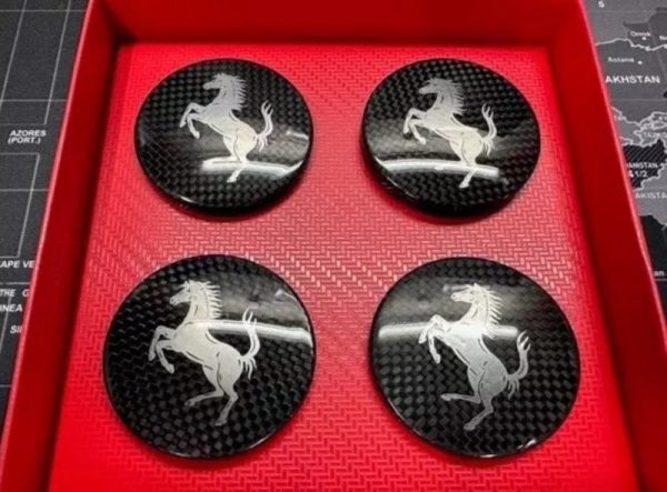 Genuine FERRARI 70005609 Carbon Fibre Wheel Center Caps Kit 4PC Set New