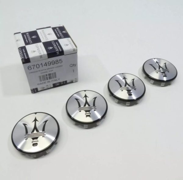 Genuine Maserati P/N 670149985 Wheel Centre Cap - Polished Grey 4PC Set New OEM