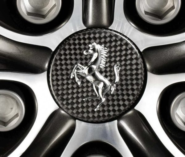 GENUINE OEM 70001379 FERRARI CARBON FIBER WHELL CUPS KIT Compatible with 360, 430, California, FF, Portofino BADGE EMBLEM NEW