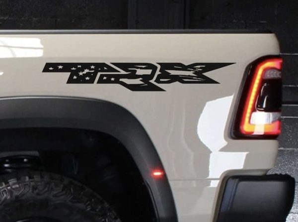 Custom Dodge Ram TRX Distressed American Flag Bedside Truck Vinyl Decals 2PC Set New Fits 4x4 Trucks