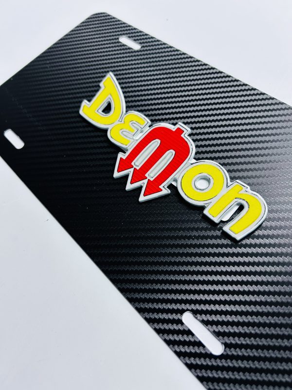 OEM 3D Dodge Mopar Dodge Demon Carbon Fiber License Plate New (1)PC Licensed Product Thin Aluminum Rare! Fits Challenger / Charger / SRT8 / RT / 392