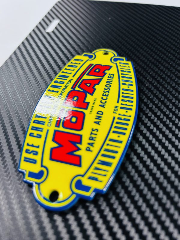 OEM 3D Dodge Mopar Plymouth Chrysler Parts & Accessories Company Carbon Fiber License Plate New (1)PC Licensed Product Thin Aluminum Rare! Fits Challenger / Charger / SRT8 / RT / 392 / Jeep / RAM / Magnum