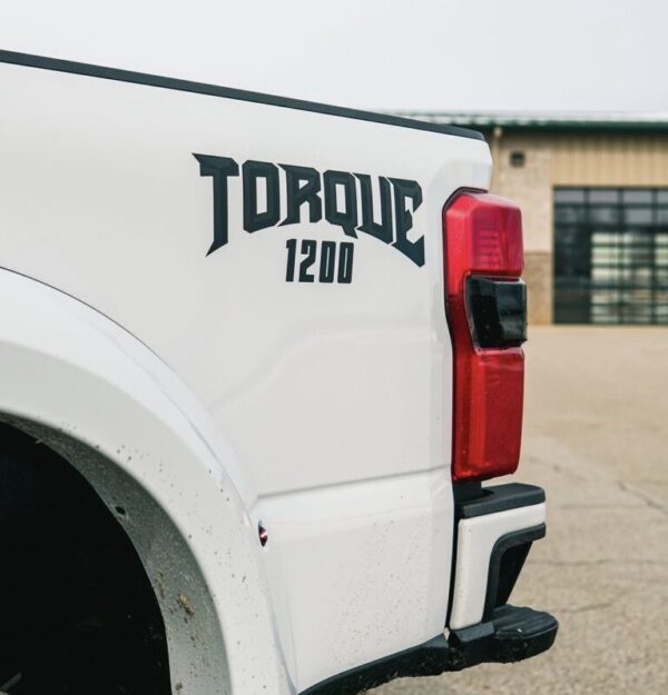 OEM FORD F-150 “TORQUE 1200” BOLD BEDSIDE DECALS NEW 2PC SET UNIVERSAL ORACLE VINYL