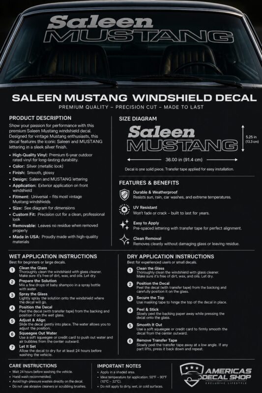 OEM Ford “Saleen Mustang” Vinyl Windshield Decal New 1PC Oracle Fits All Models Saleen Cobra Coyote Dark Horse 5.0 - Image 2