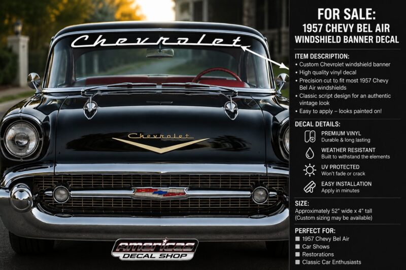 OEM 1957 Chevrolet Bel Air Windshield Decal Banner Fits All Models NEW 1PC USA 52” - Image 2